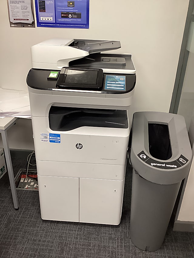 white HP MFD printer (THIS MAYBE LEASED)