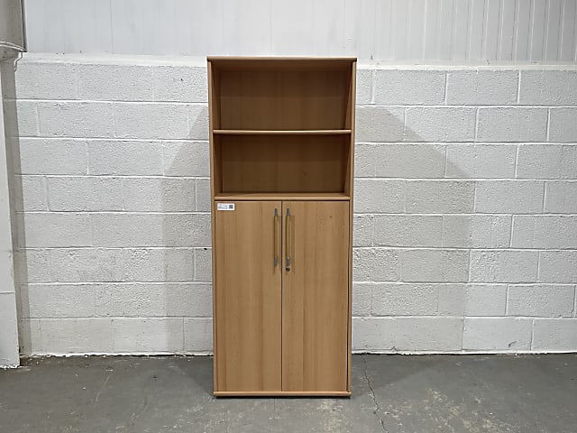 Beechwood Bookcase with two doors and shelves 181 cm high x 75 wide