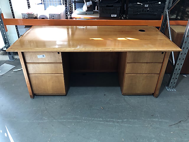 Vintage solid wood desk built in storage drawers