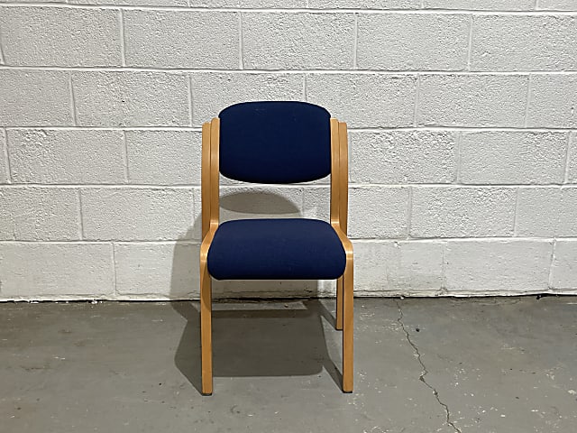 Blue fabric chair with wooden frame