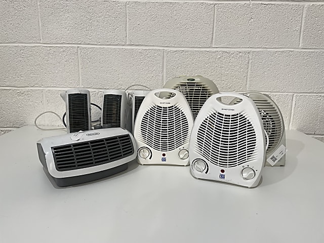 box of 8 assorted used electric fan heaters