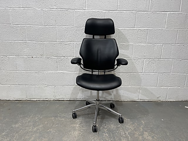 Humanscale Freedom black leather office operator chair with headrest