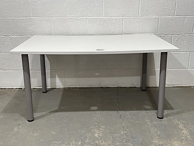 straight white wooden table desk with grey screw on legs 150 x 100