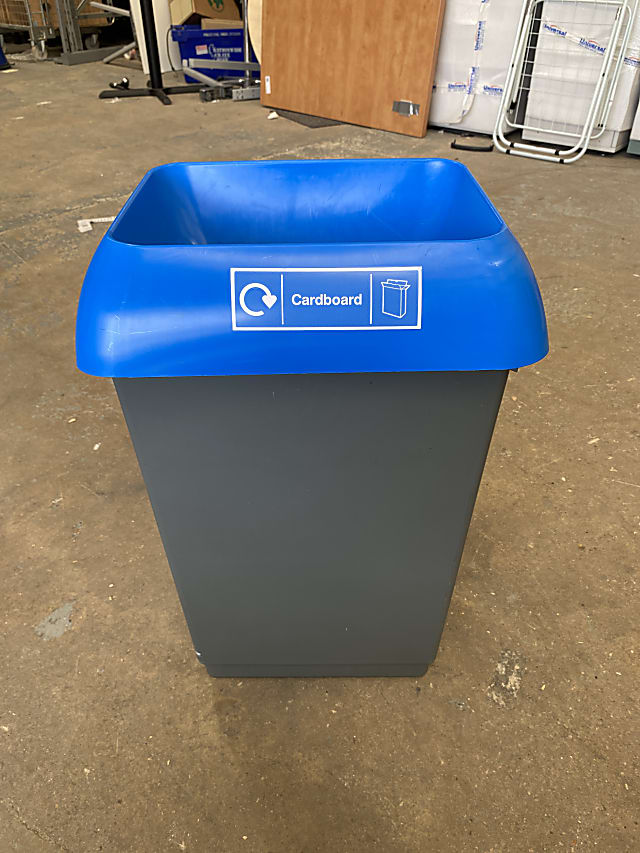 blue top plastic bin