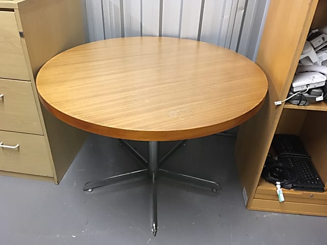 Large wooden round meeting table, chrome frame