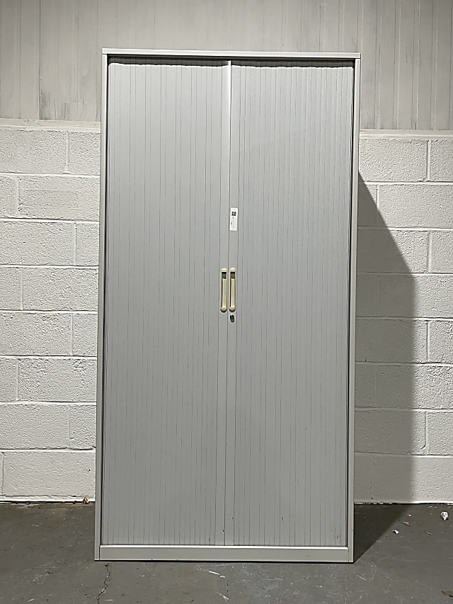 Tall Grey tambour Cabinet 