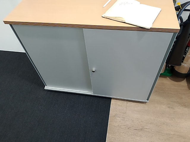 Two door single shelf tambour cabinet