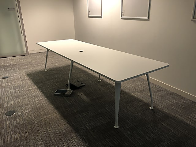 Herman Miller white wooden table with white metal frame