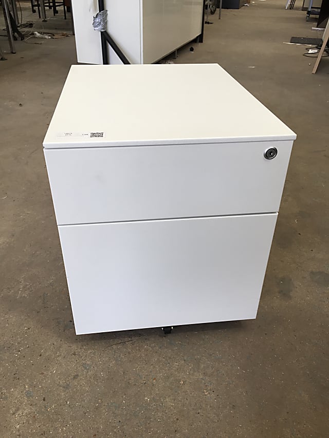 Small 2 drawer white metal pedestal