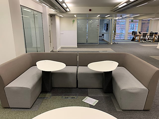2-piece grey sofa with attached tables