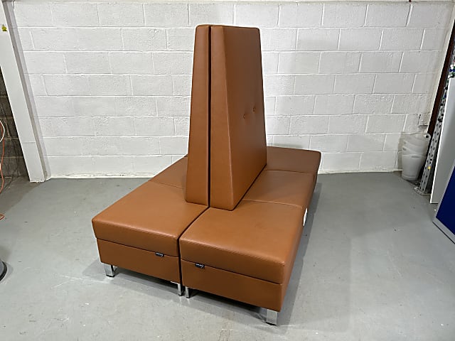 Pair of Three Seat Brown Leather High back Seat units