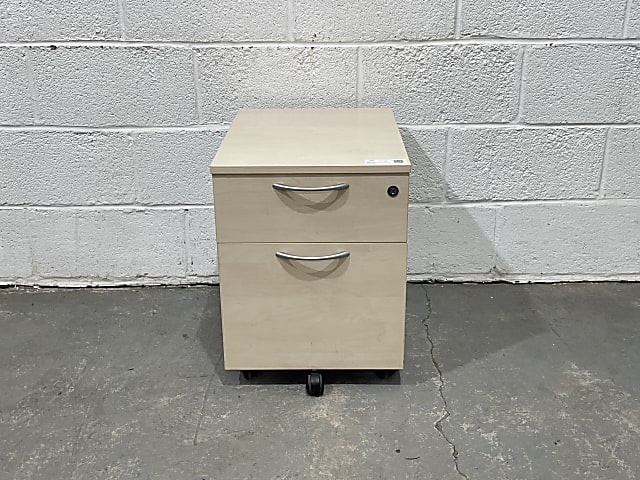 Two drawer beechwood pedestal with silver handles