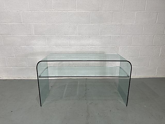 Waterfall Glass Console Table with Shelf - damage chip