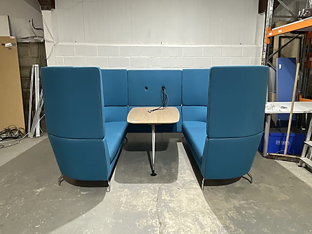  Orangebox blue booth sofa with table