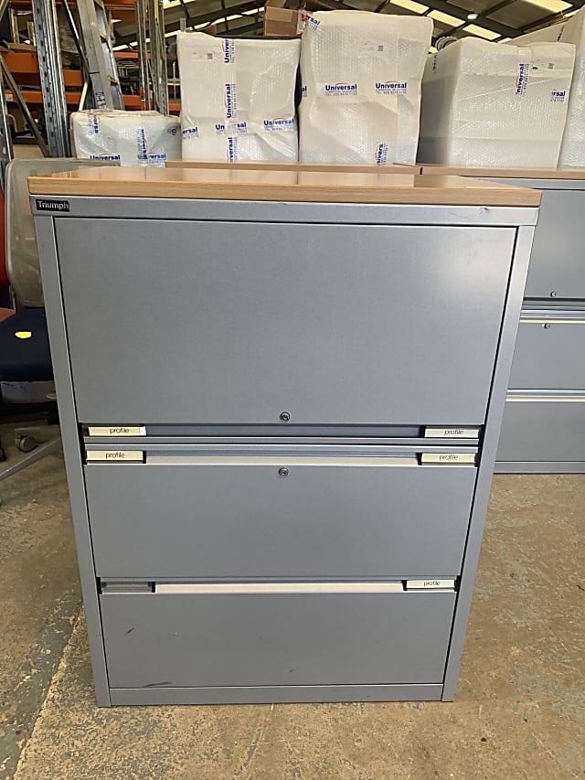 TRIUMPH 3 door metal cabinet grey wooden top