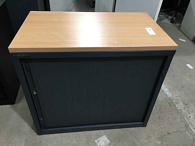 Haworth tambour wooden top single shelf metal body