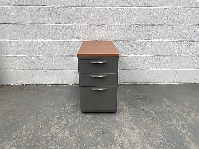 Brown wooden top metal base 3-drawer pedestal