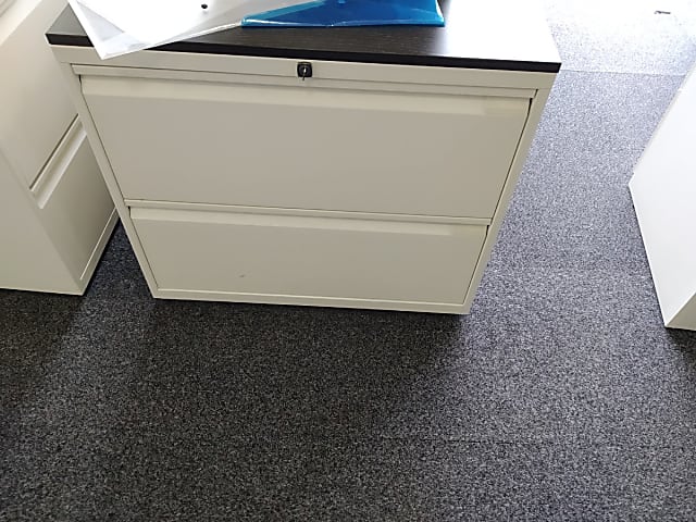 Low white two door storage cabinet