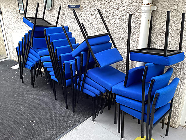 Blue black fabric chairs