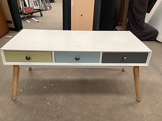 Double sided white coffee table with 6 drawers