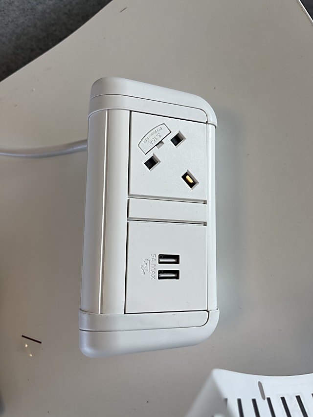 Power desktop module with standard UK plug and 2 USB ports