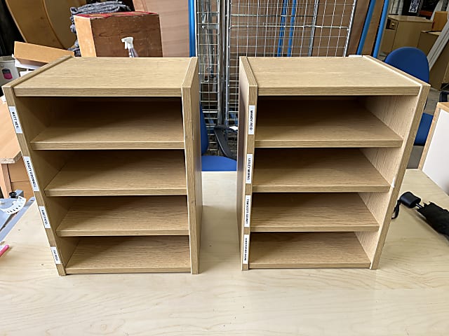 Pair of wooden A4 letter pigeon holes in out tray