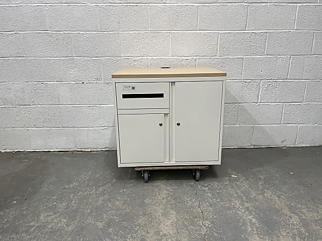 Left letterbox white metal 2-door cabinet - 80cm wide