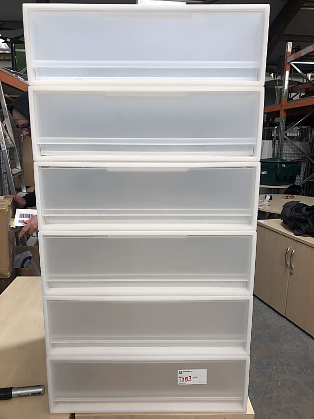 Tall clear plastic drawers storage cabinet