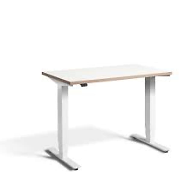 rectangular brown wooden table with white metal base