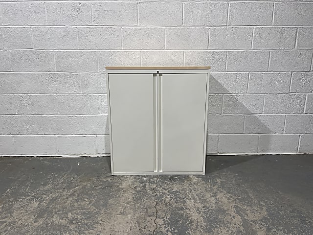 Metal cabinet with wooden top