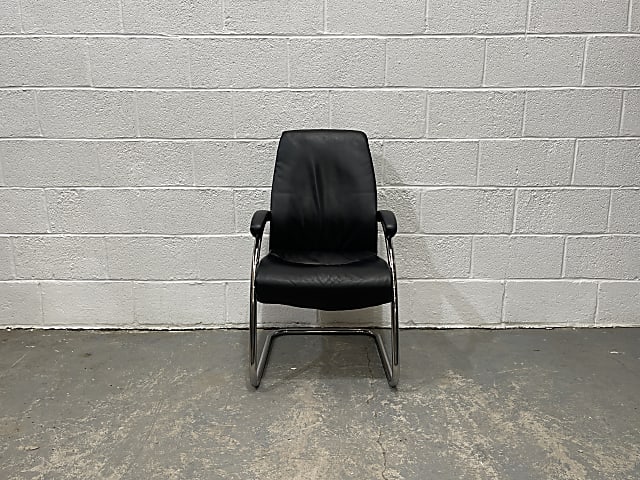 black leatherette and silver meeting room chair