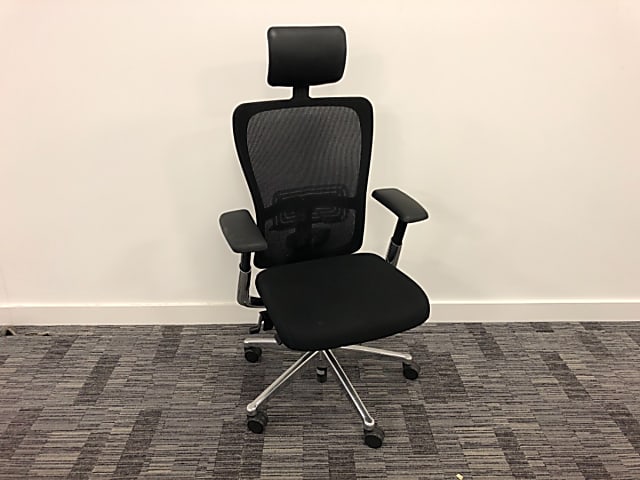 Haworth Comforto black mesh back operator chair with headrest