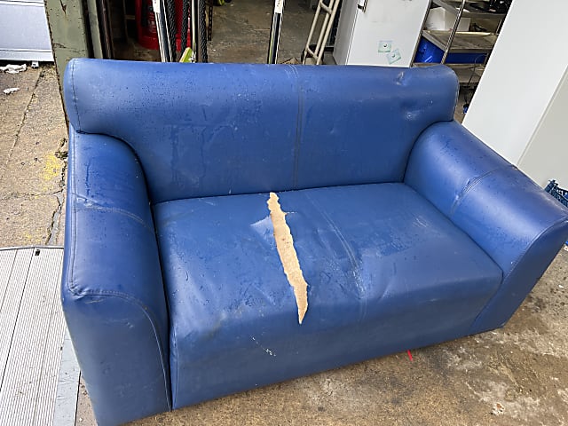 blue leather 2-seat sofa