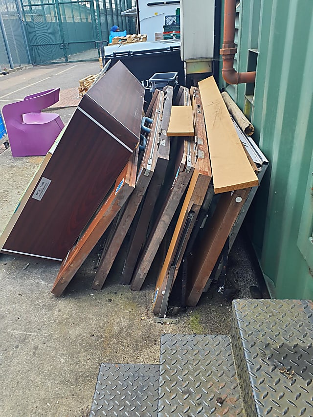 two brown wooden folding tables