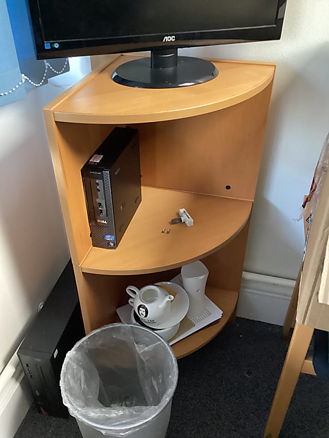 brown wooden corner cabinet