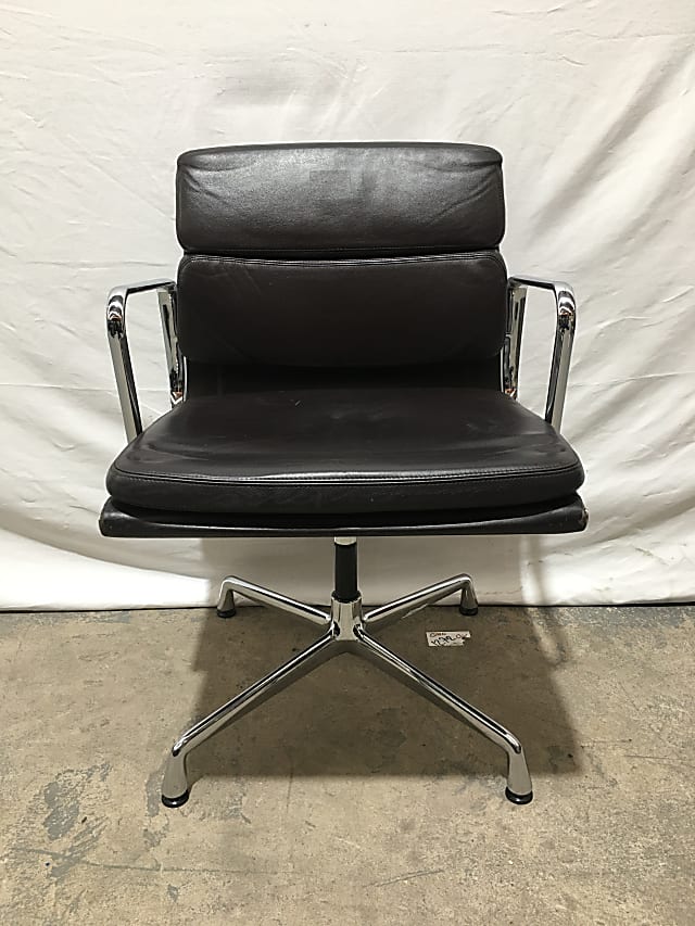 Eames EA208 Softpad Brown Leather meeting room chair with chrome frame