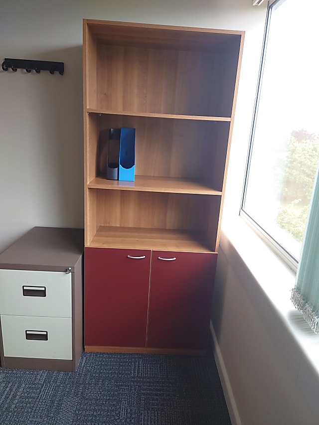 tall cabinet red doors