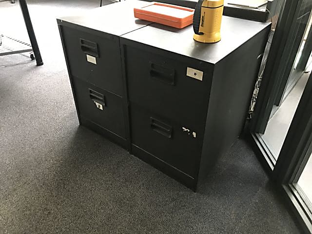 black metal 2-drawer filing cabinet