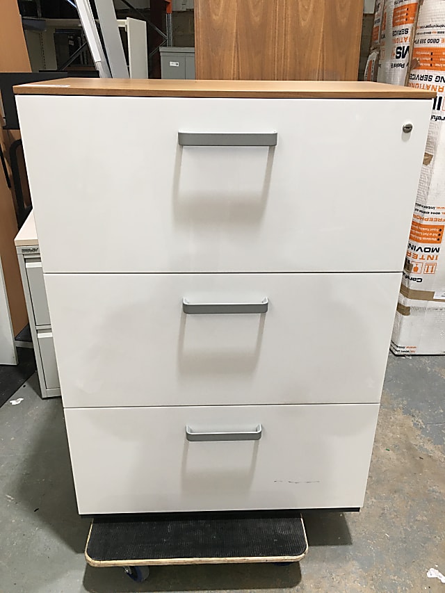 Three drawer wooden filing cabinet