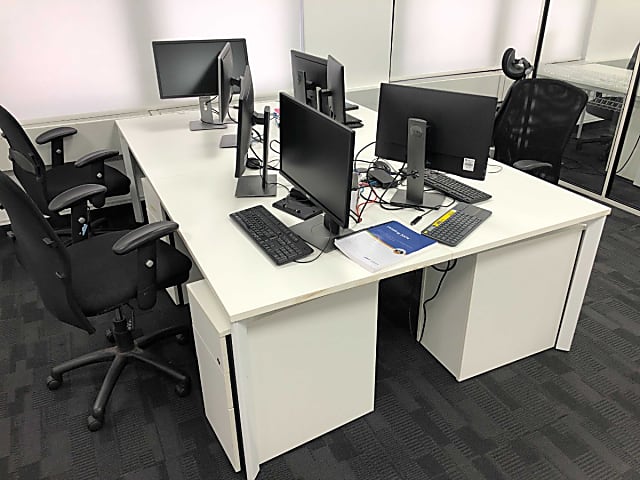 Bank of 4 white desks 120cm