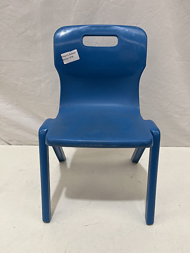 Small blue plastic childrens school chair