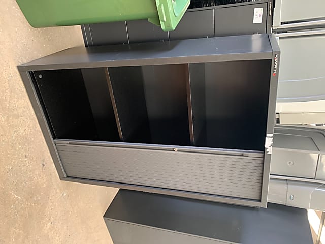 Dark grey metal Tambour cabinet