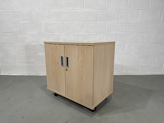 Senator wooden media cabinet on wheels