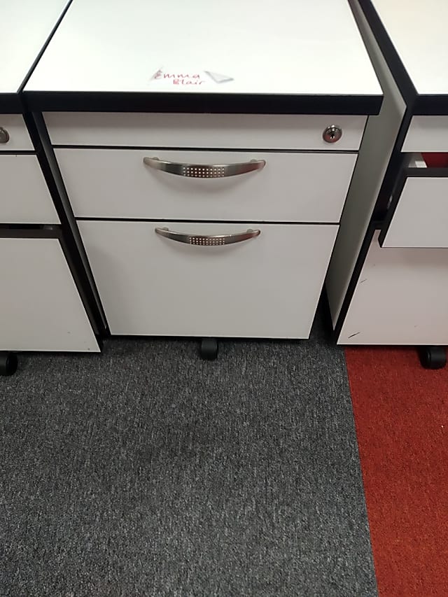 White, under desk pedestal on castors