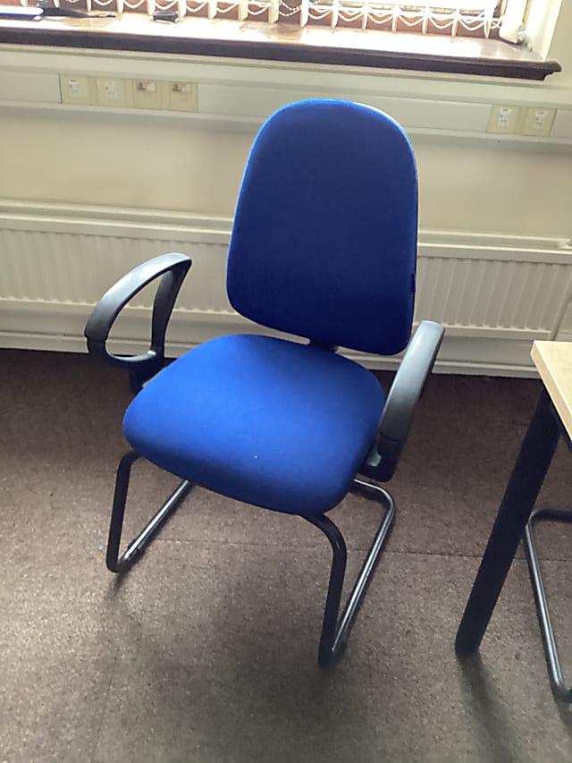 Blue meeting room chair O shaped arm rests