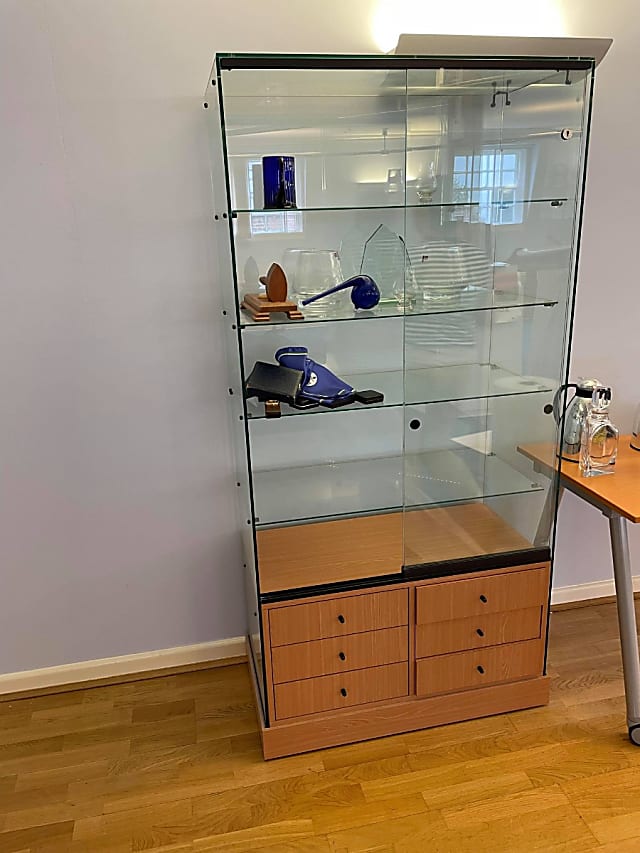 Wheeled Glass cabinet sliding doors