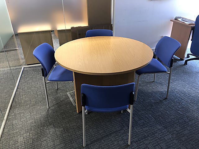 round blue wooden table 