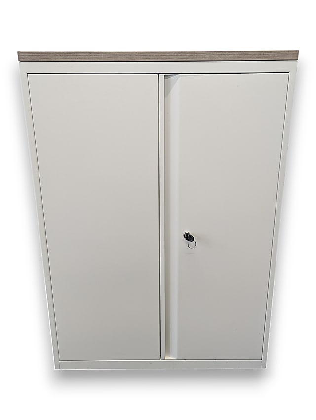White Metal Cabinet with Wooden Topper (With Key)