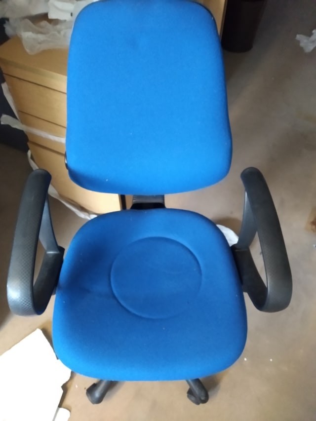 Blue rolling office chair