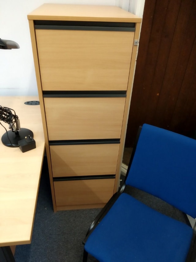 red and black wooden filing cabinet